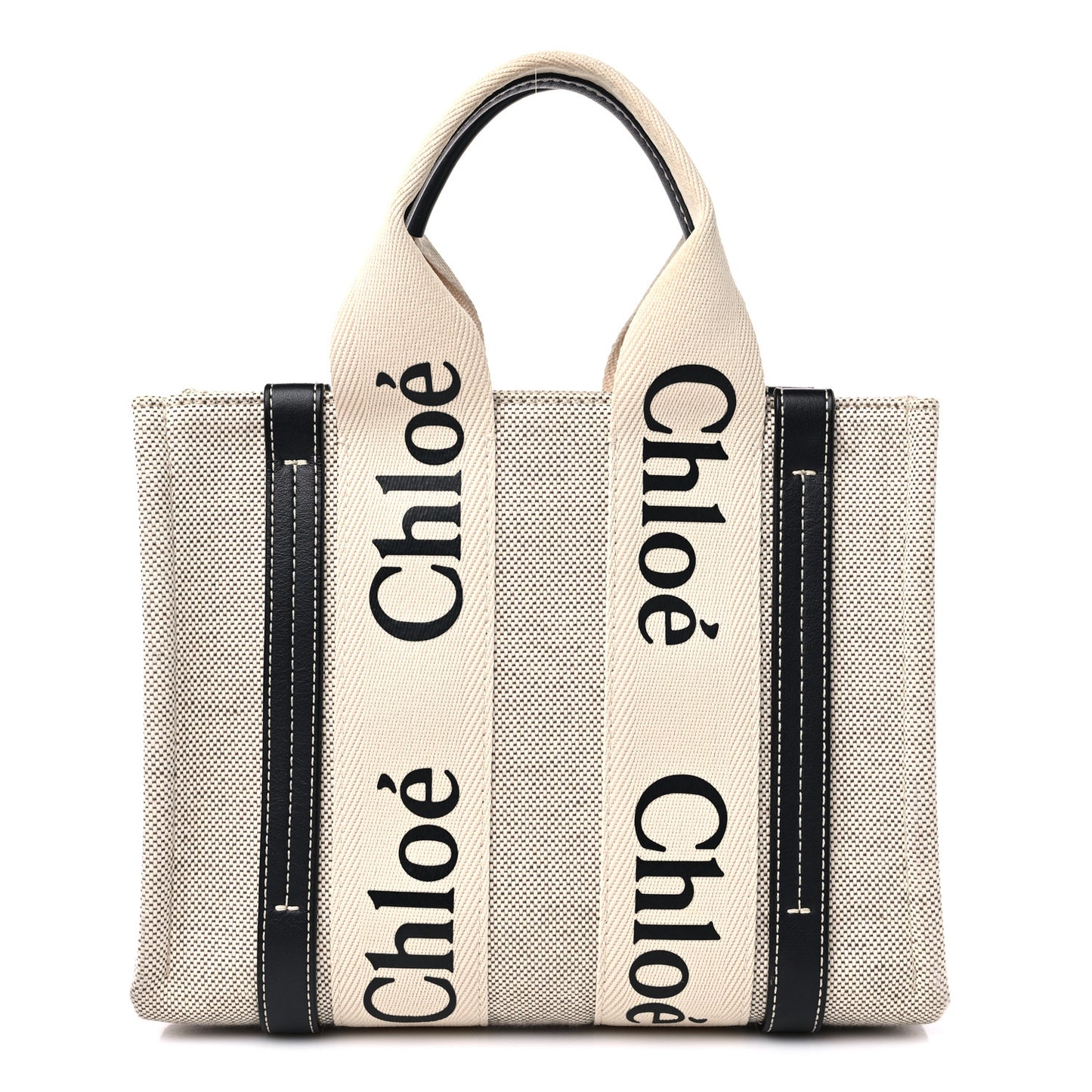 Cotton Calfskin Small Woody Ribbon Tote White Blue