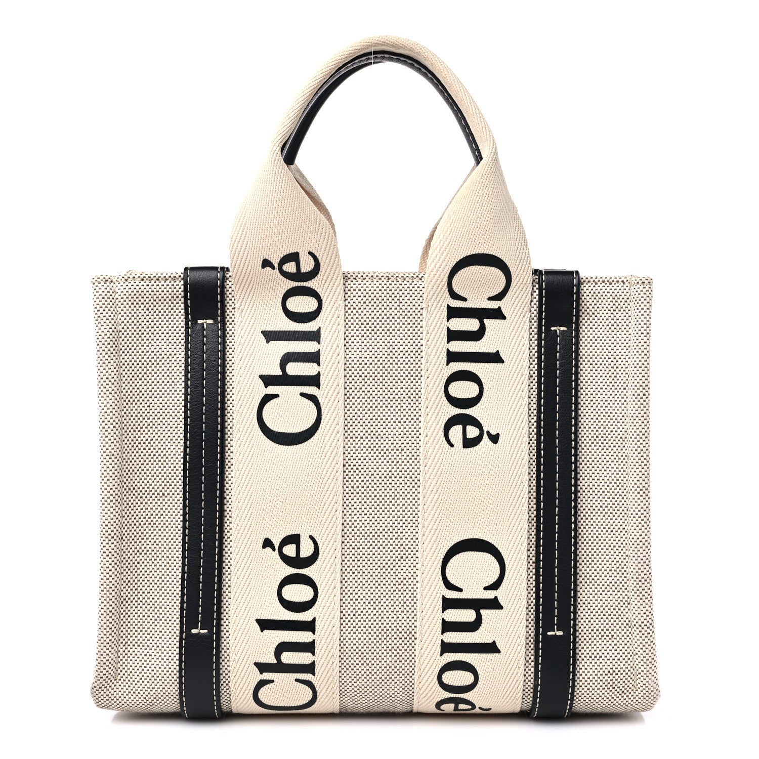 Chloe Cotton Calfskin Small Woody Ribbon Tote White Blue 1 of 11