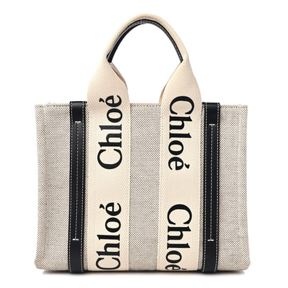 Chloe Cotton Calfskin Small Woody Ribbon Tote White Blue 1 of 11