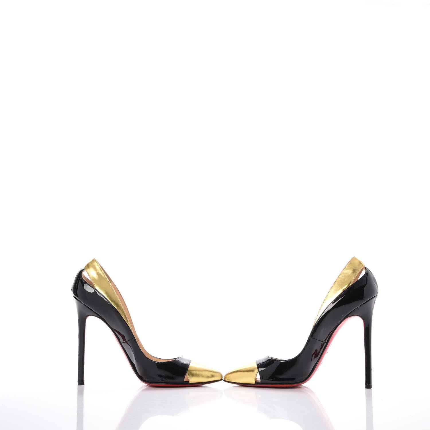 Christian Louboutin Patent Metallic Calfskin Duvette Cutout 120 Pumps 36.5 Black Gold 6 of 22