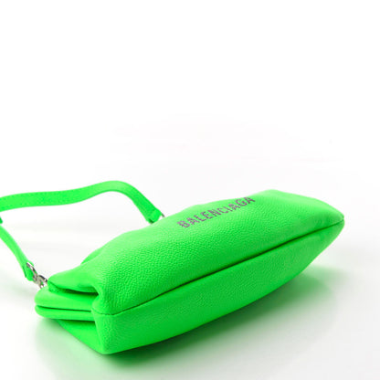Balenciaga Grained Calfskin Logo Cloud Clutch XS Fluo Green 4 of 10