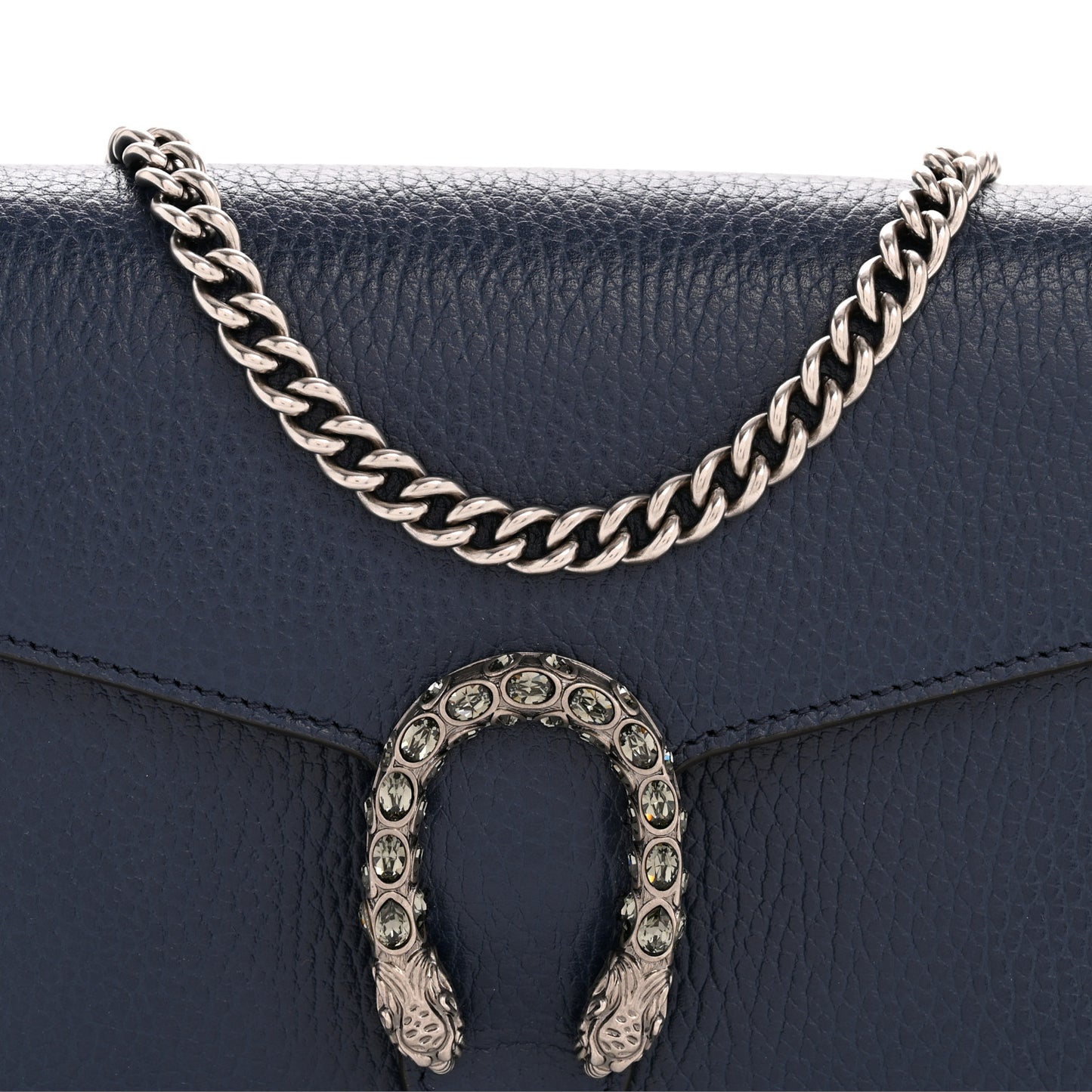 Dollar Calfskin Crystal Mini Dionysus Chain Wallet Blue Agata Black Diamond