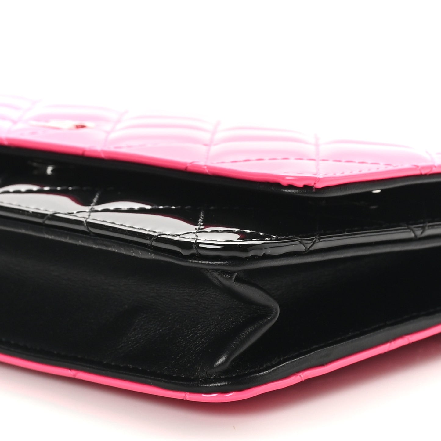 Patent Quilted Bi-Color Wallet On Chain WOC Pink Black