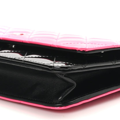 Chanel Patent Quilted Bi-Color Wallet On Chain WOC Pink Black 11 of 12