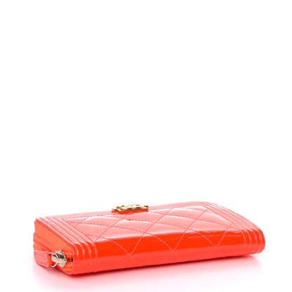 Chanel Patent Quilted Small Boy Zip Around Wallet Orange 4 of 11