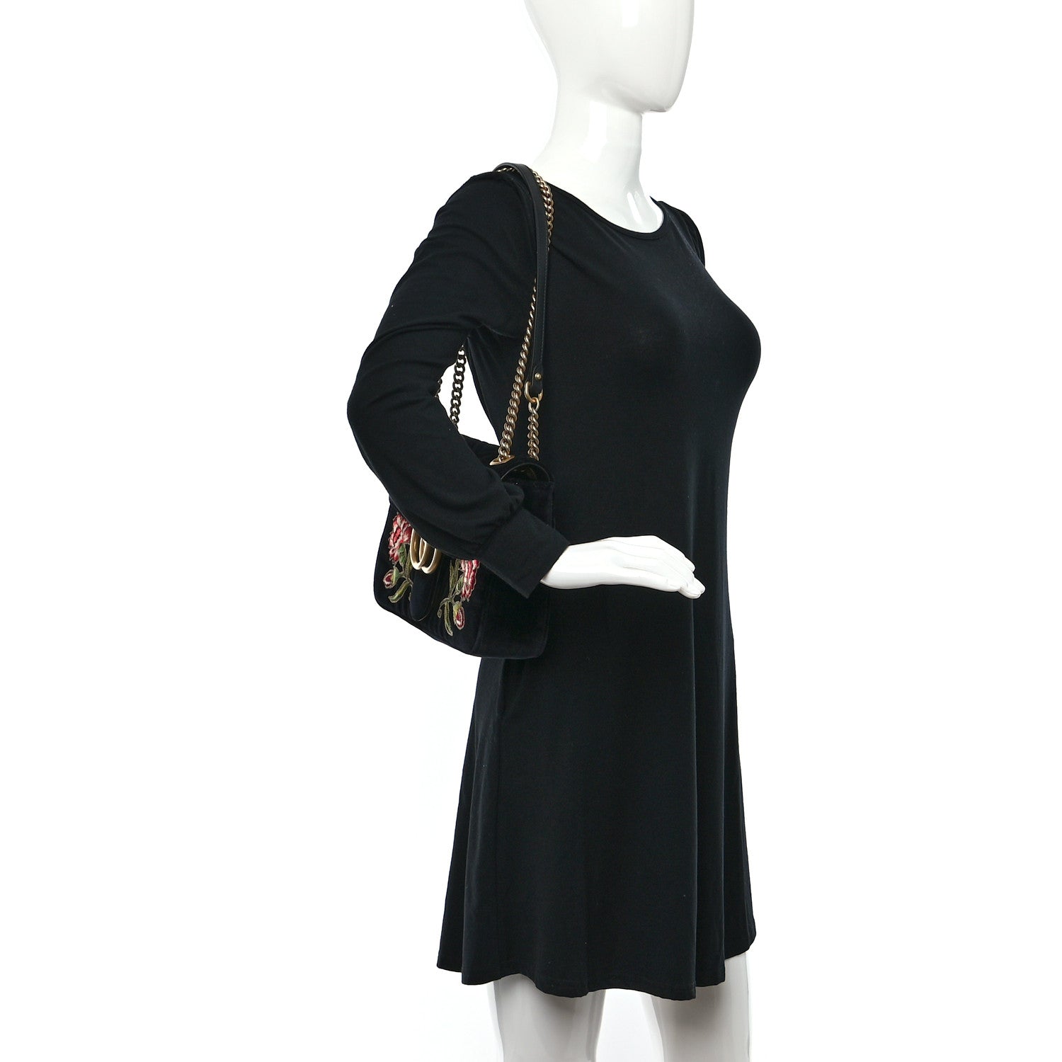 Gucci Velvet Matelasse Loved Embroidered Medium GG Marmont Shoulder Bag Black 2 of 10