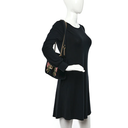 Gucci Velvet Matelasse Loved Embroidered Medium GG Marmont Shoulder Bag Black 2 of 10