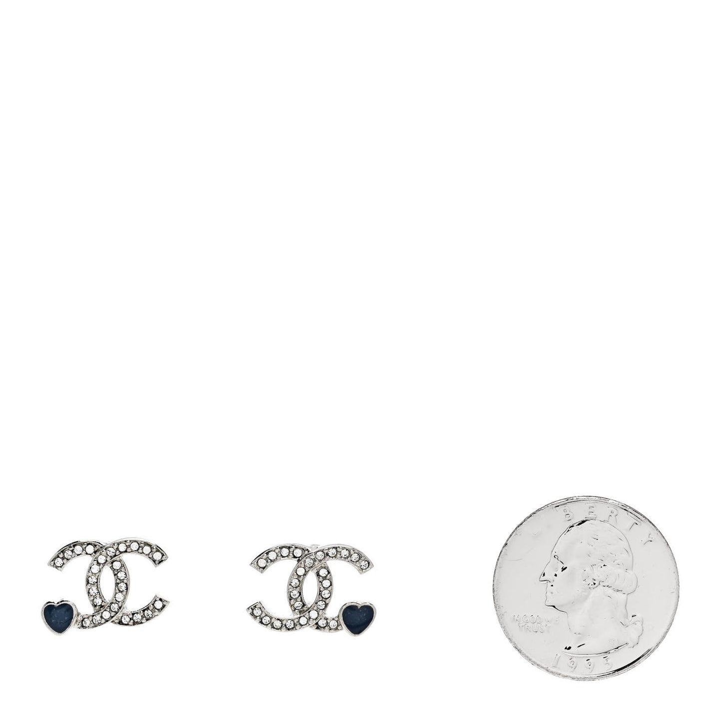 Metal Crystal Resin CC Heart Earrings Silver Blue