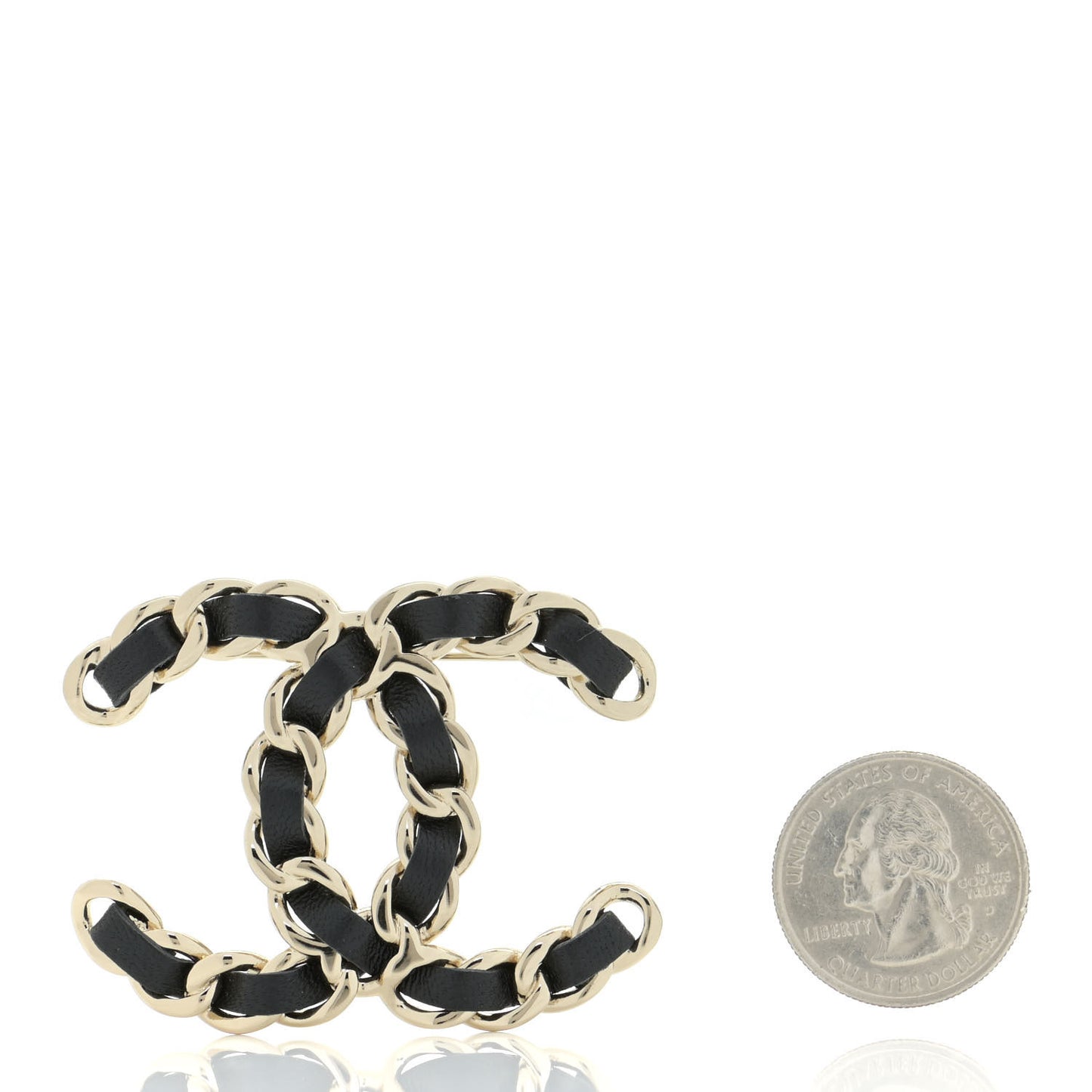 Lambskin Chain CC Brooch Black Gold