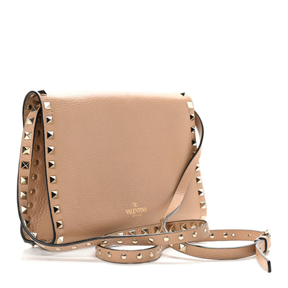 Valentino Garavani Pebbled Calfskin Medium Rockstud Flip Lock Crossbody Bag Camel Rose 3 of 12