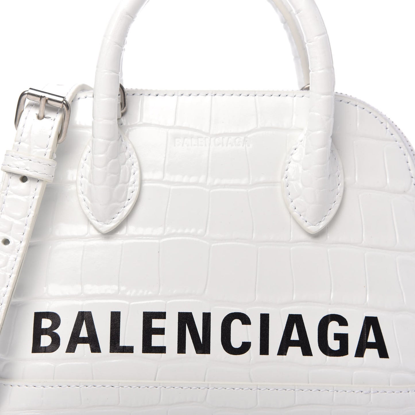 Calfskin Crocodile Embossed XXS Ville Top Handle Bag White Black