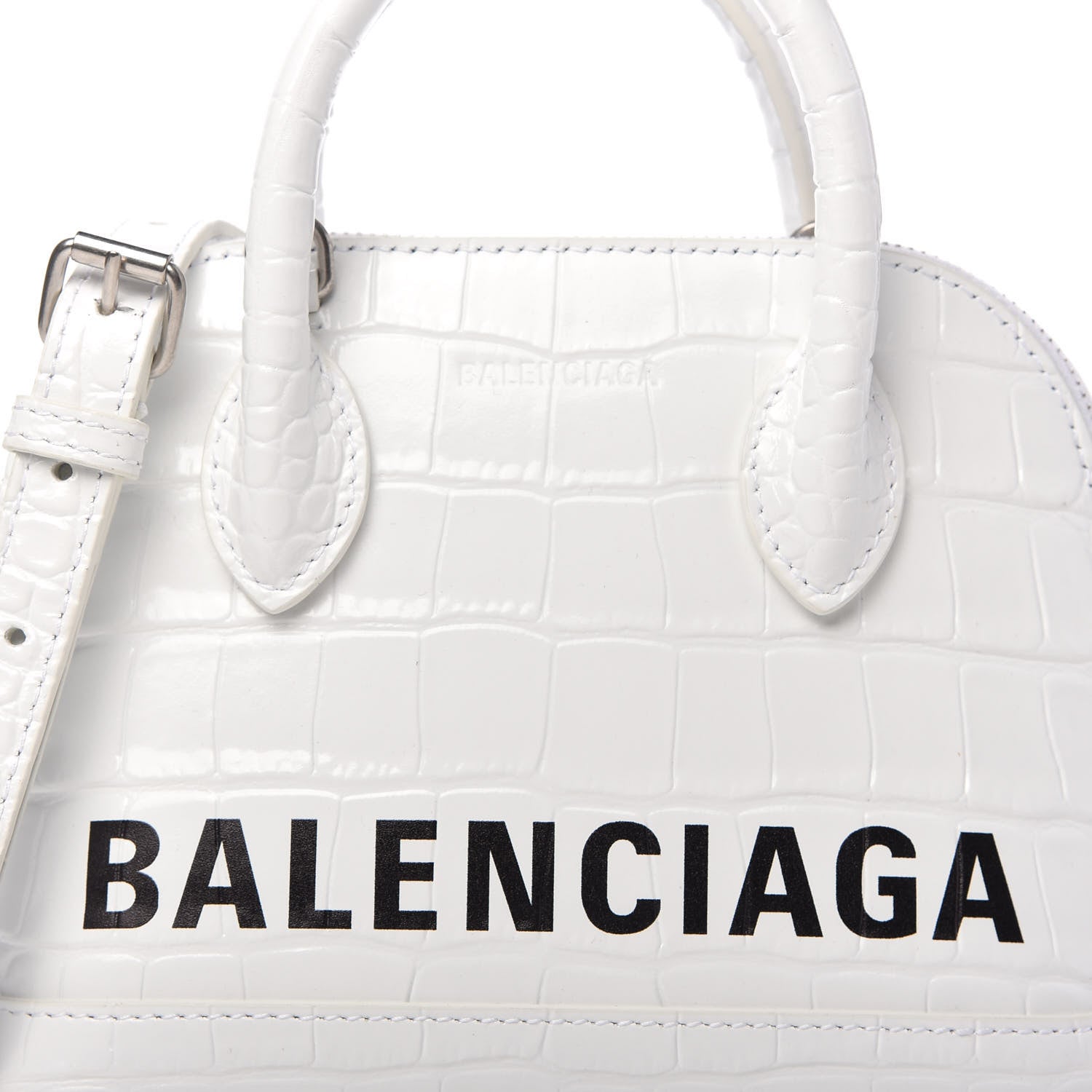 Balenciaga Calfskin Crocodile Embossed XXS Ville Top Handle Bag White Black 9 of 11