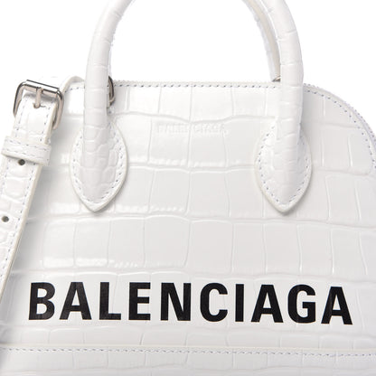 Balenciaga Calfskin Crocodile Embossed XXS Ville Top Handle Bag White Black 9 of 11