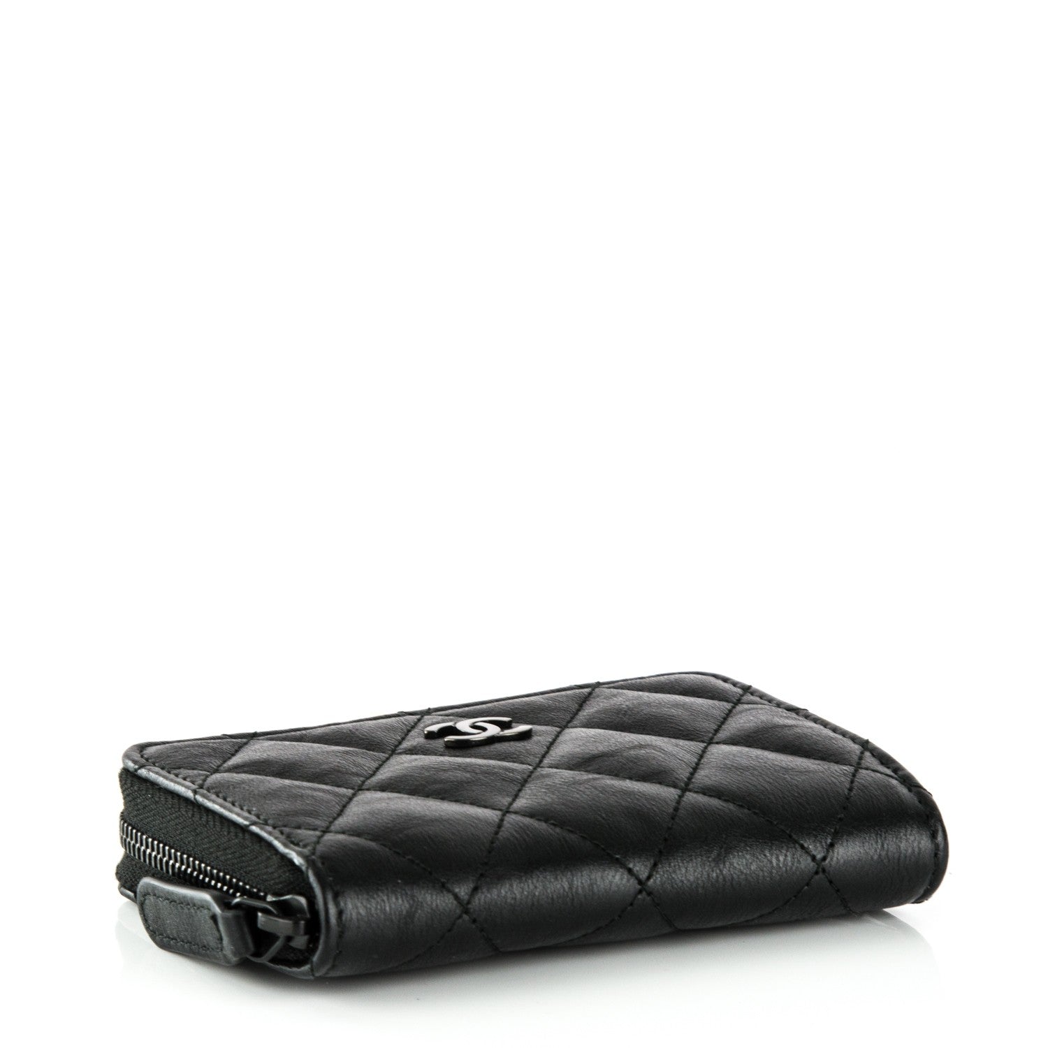 Chanel Calfskin Quilted Zip Around Coin Purse Wallet So Black 4 of 7