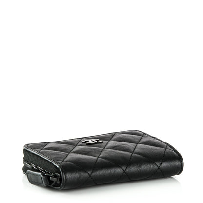 Chanel Calfskin Quilted Zip Around Coin Purse Wallet So Black 4 of 7