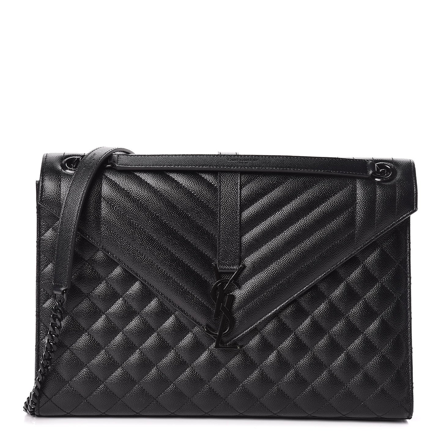 Grain De Poudre Textured Mixed Matelasse Large Triquilt Monogram Monochrome Satchel Black