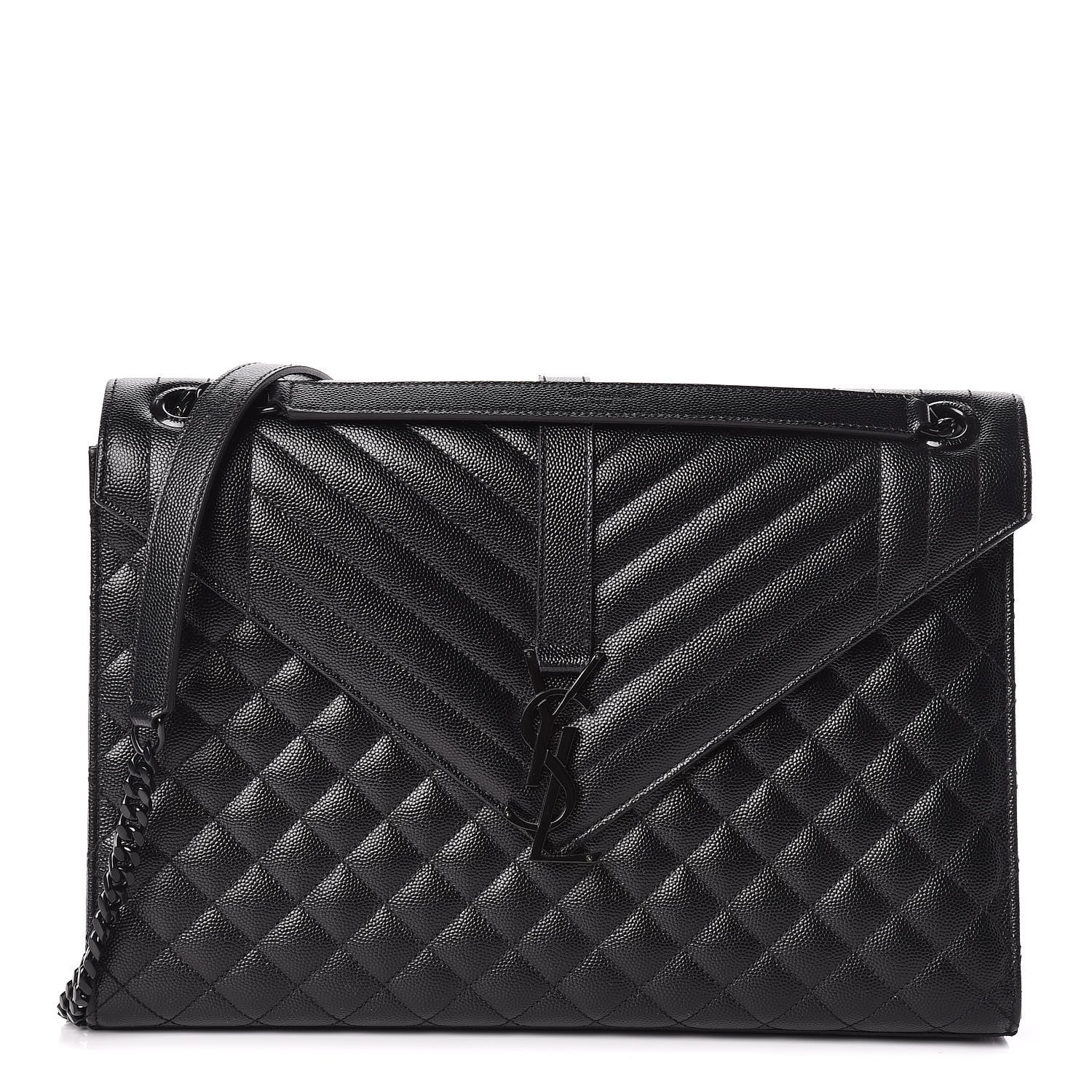 Saint Laurent Grain De Poudre Textured Mixed Matelasse Large Triquilt Monogram Monochrome Satchel Black 1 of 11