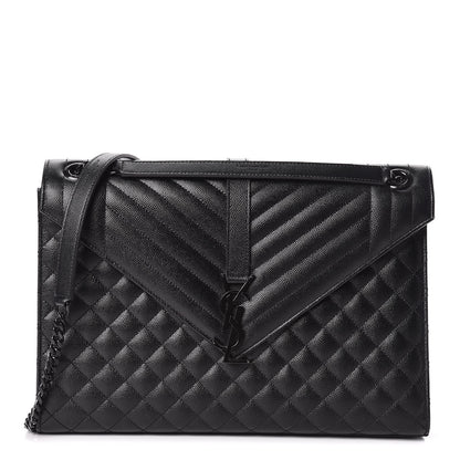 Saint Laurent Grain De Poudre Textured Mixed Matelasse Large Triquilt Monogram Monochrome Satchel Black 1 of 11