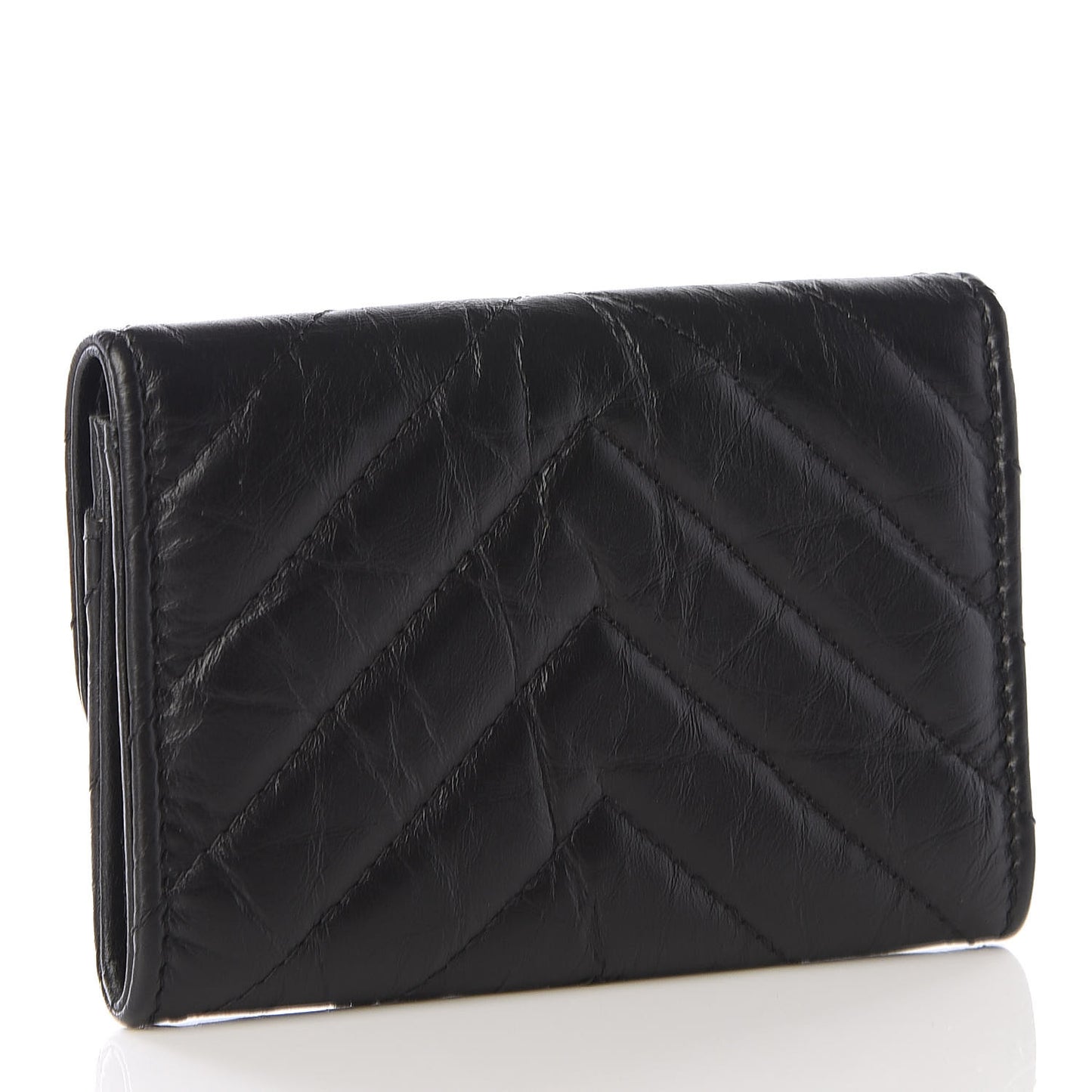 Aged Calfskin Chevron Quilted Reissue Card Holder Wallet So Black