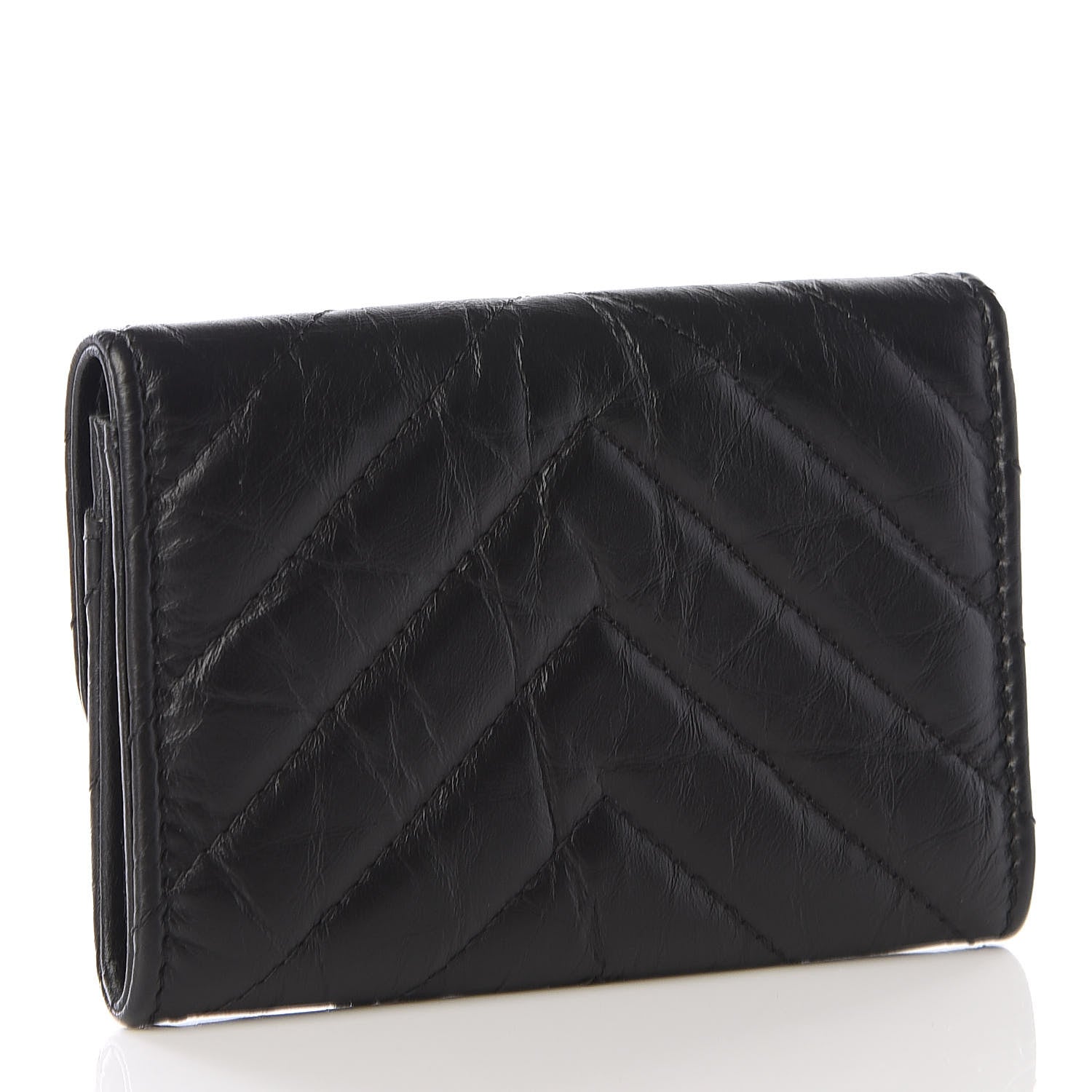 Chanel Aged Calfskin Chevron Quilted Reissue Card Holder Wallet So Black 3 of 10