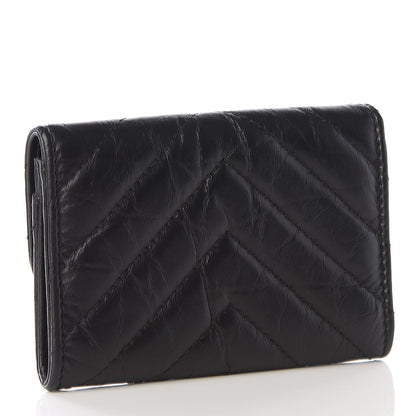 Chanel Aged Calfskin Chevron Quilted Reissue Card Holder Wallet So Black 3 of 10