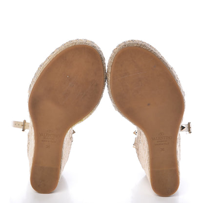 Valentino Garavani Grained Calfskin Rockstud Ankle Strap Espadrille 15/105mm Wedge Sandals 36 Light Ivory Natural 7 of 12