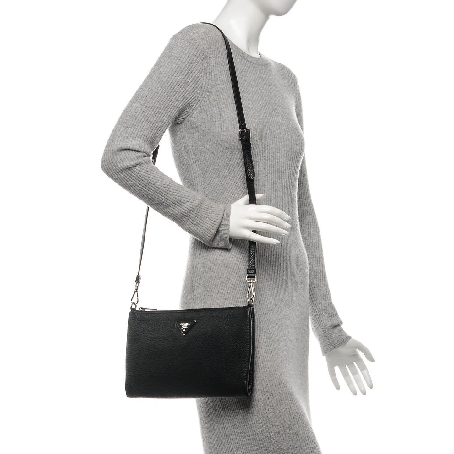 Vitello Daino Zippered Crossbody Bag Black