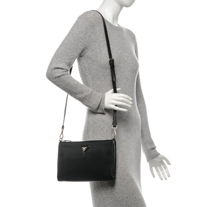 Prada Vitello Daino Zippered Crossbody Bag Black 2 of 7