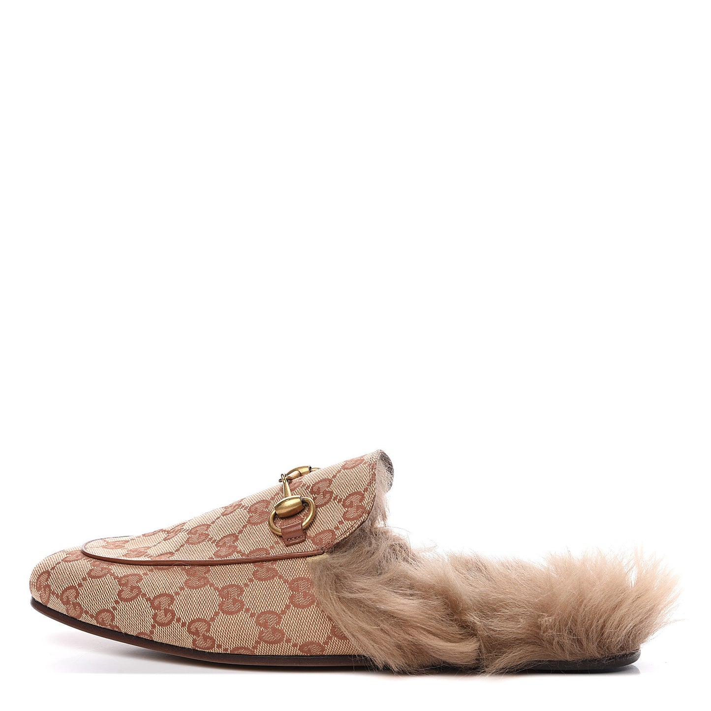 GG Monogram Fur Mens Princetown Slippers 8 Beige Ruggine Rust