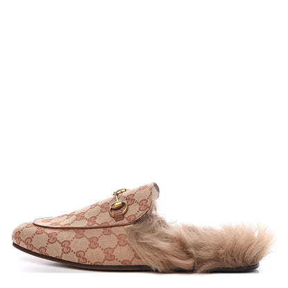 Gucci GG Monogram Fur Mens Princetown Slippers 8 Beige Ruggine Rust 1 of 8