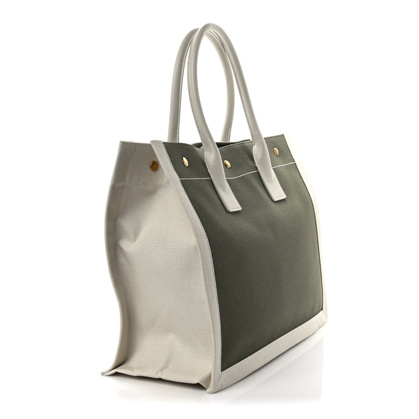 Linen Calfskin Small Rive Gauche Tote Military Green Blanc Vintage