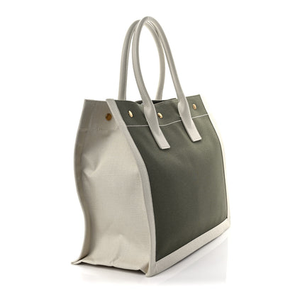Saint Laurent Linen Calfskin Small Rive Gauche Tote Military Green Blanc Vintage 3 of 10