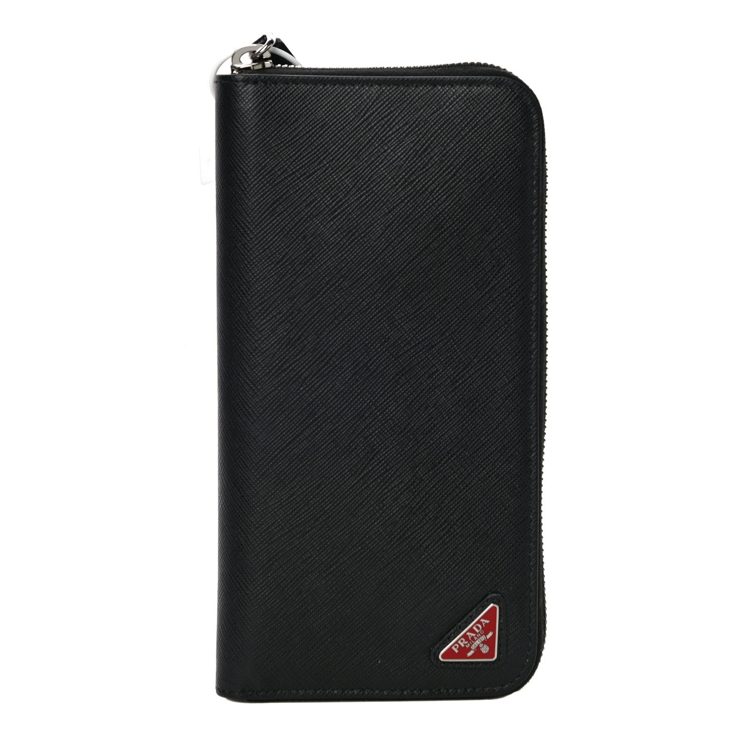 Prada Saffiano Zip Around Portfolio Wallet Black Rosso 1 of 10