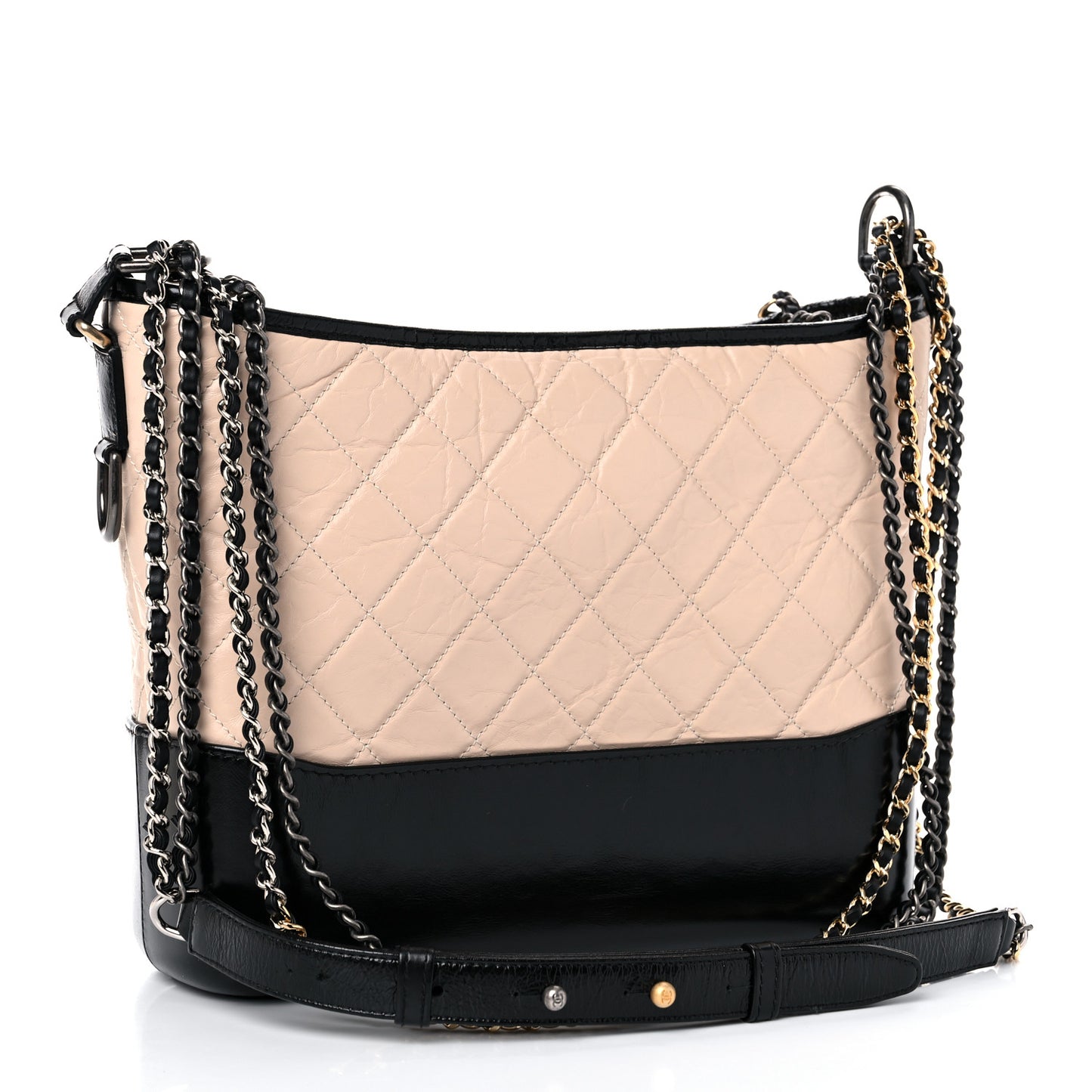 Aged Calfskin Quilted Medium Gabrielle Hobo Beige Black