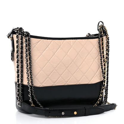 Chanel Aged Calfskin Quilted Medium Gabrielle Hobo Beige Black 2 of 9