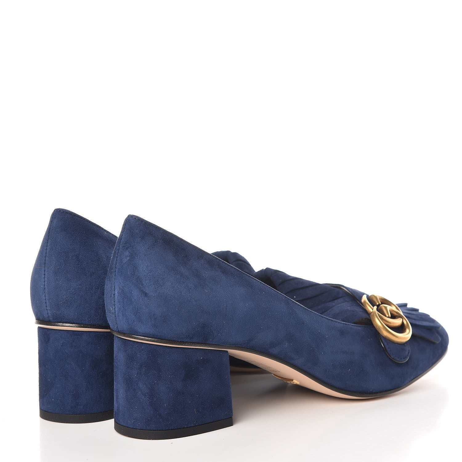 Gucci Kid Scamosciato GG Marmont Fringe 50mm Loafer Pumps 41 Blue Ink 4 of 10