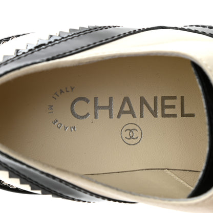 Chanel Lambskin Patent Calfskin CC Brogue Lace Up Oxfords 35.5 Ivory Black 5 of 9