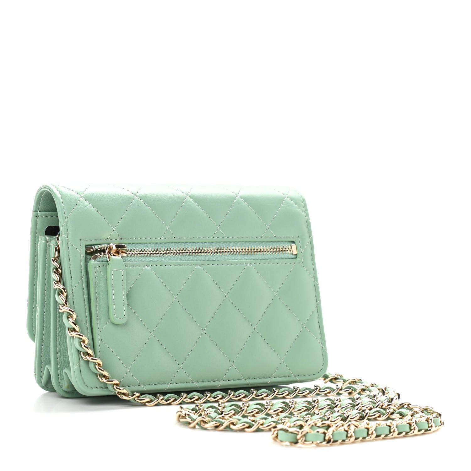 Chanel Lambskin Quilted Mini Wallet On Chain WOC Light Green 4 of 13