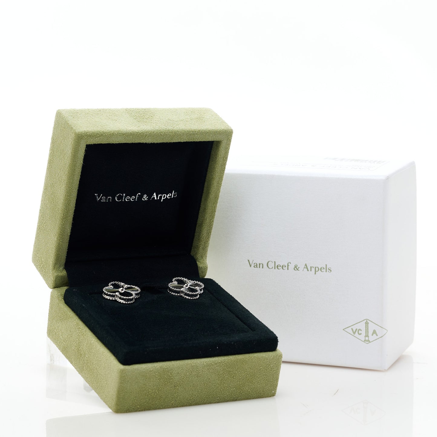 18K White Gold Guilloche Vintage Alhambra Earrings