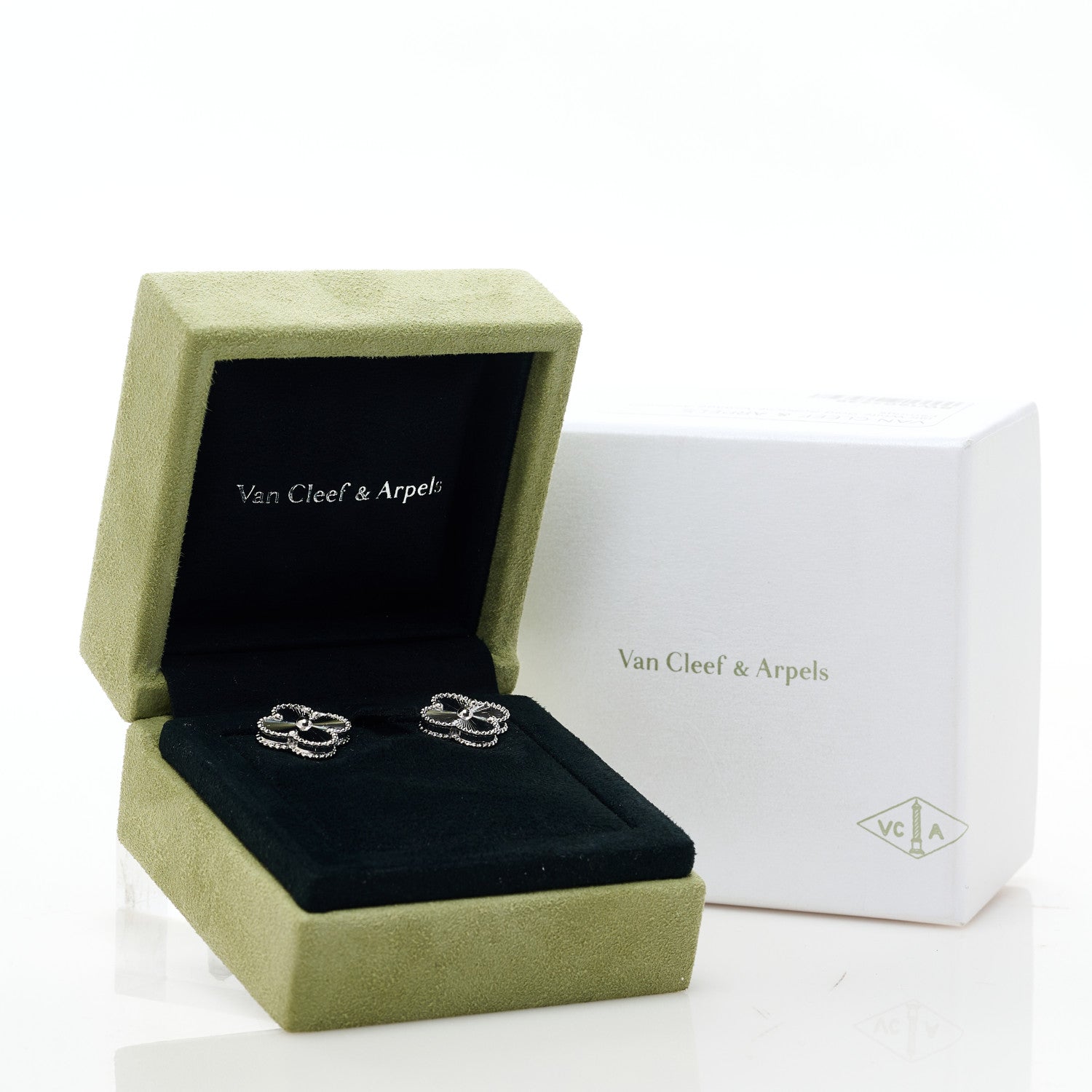 Van Cleef & Arpels 18K White Gold Guilloche Vintage Alhambra Earrings 4 of 5