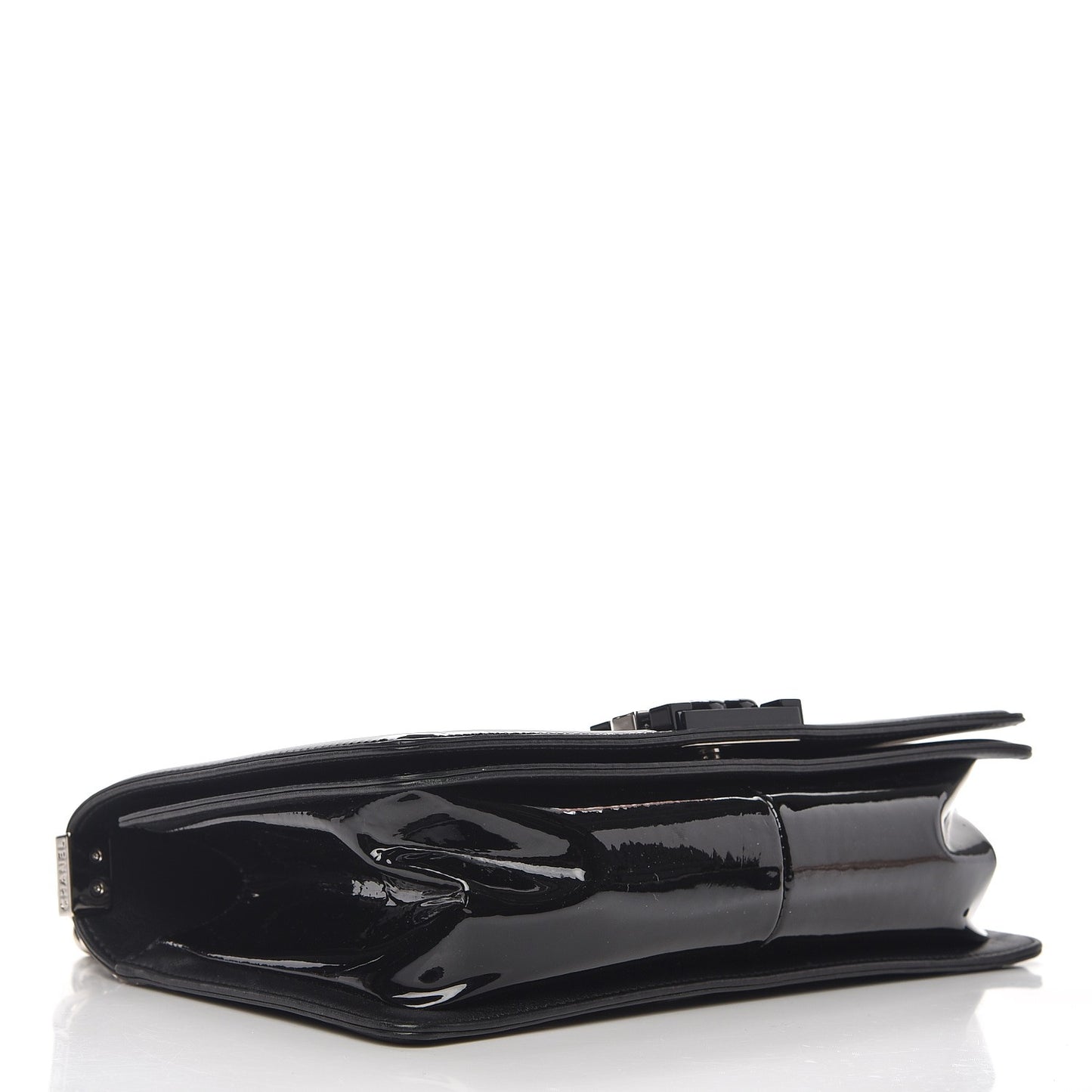 Patent Calfskin Quilted Medium Plexiglass Boy Flap Black