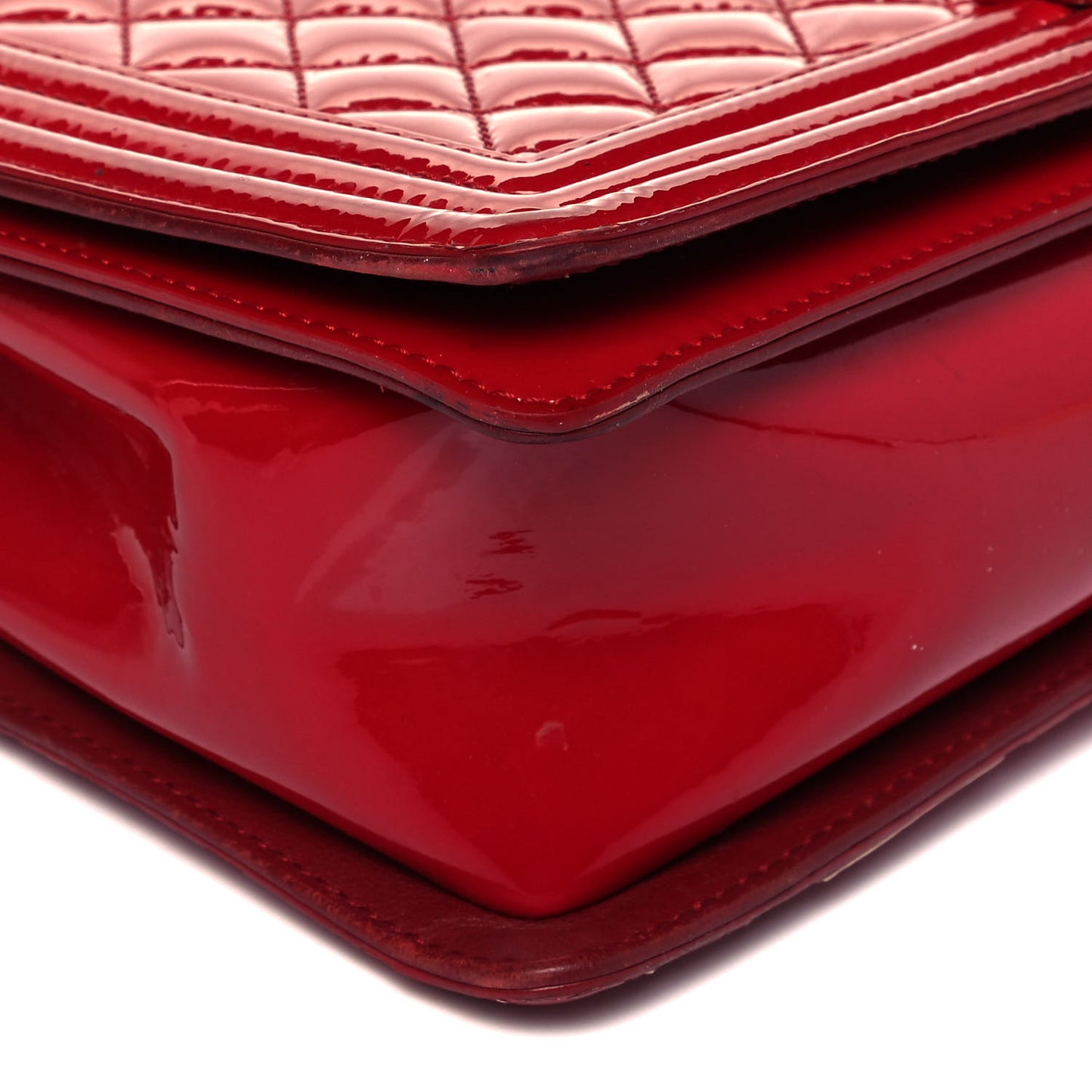 Patent Calfskin New Medium Plexiglass Boy Flap Red