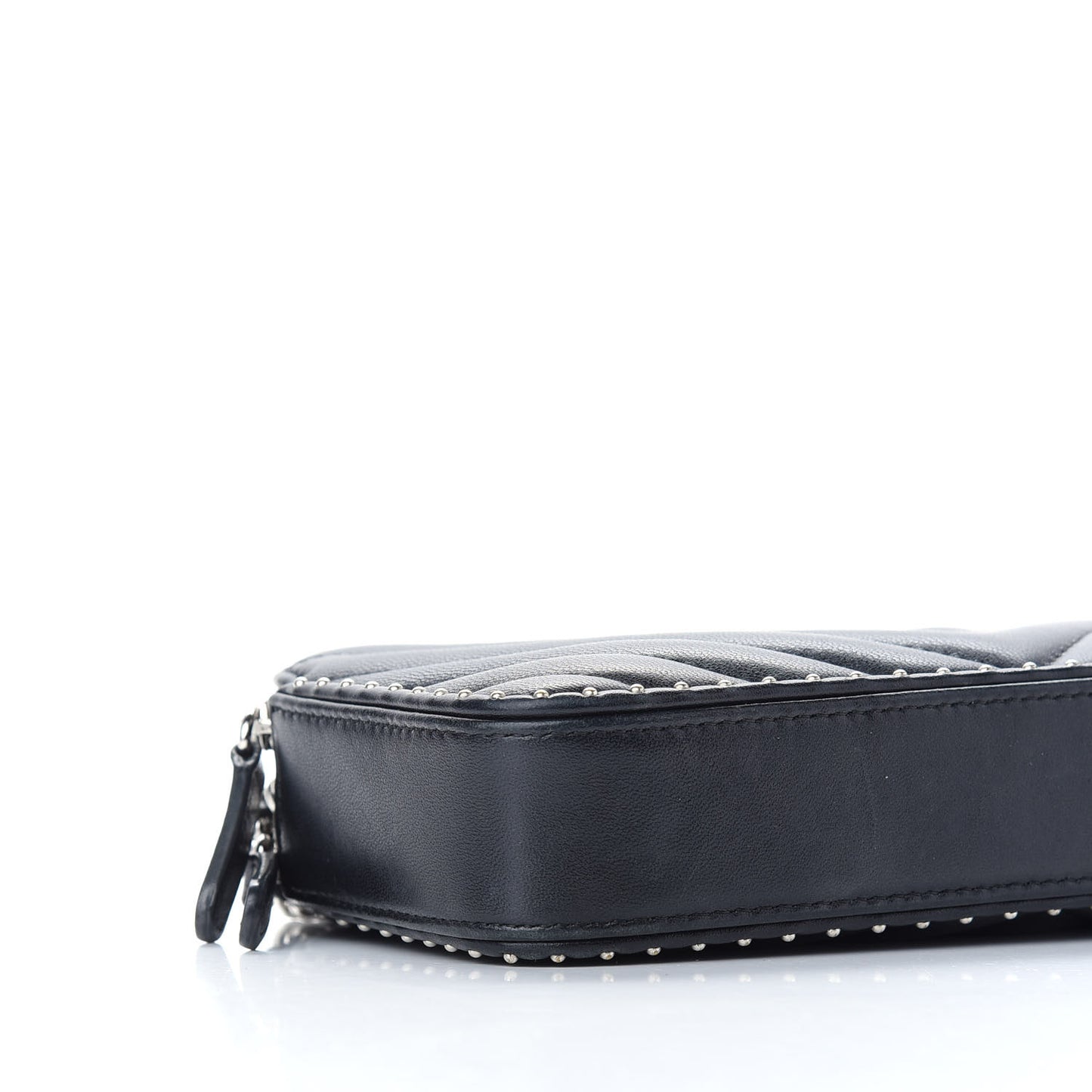 Lambskin Chevron Quilted Studded Small Clutch With Chain Black