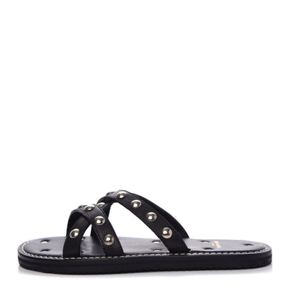 Saint Laurent Calfskin Studded Dash Lux Flat Sandals 39 Black 1 of 11