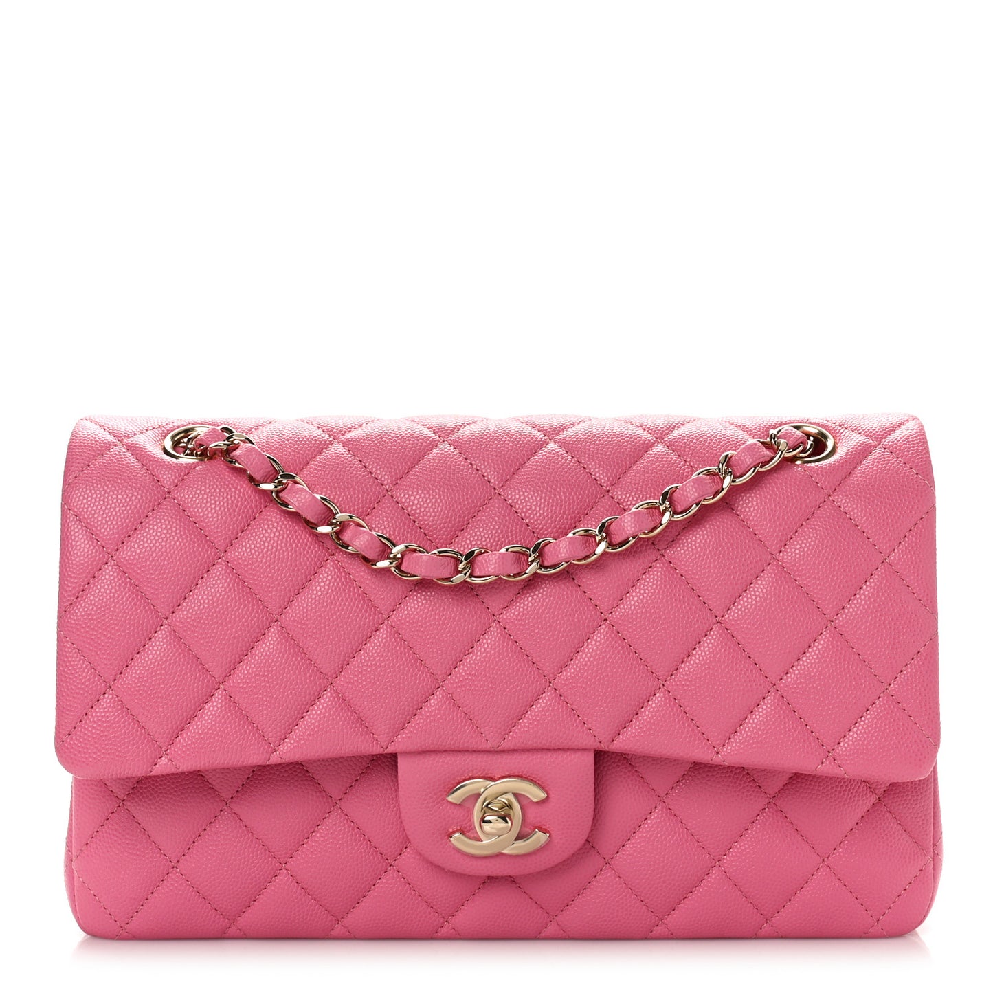 Caviar Quilted Medium Double Flap Pink