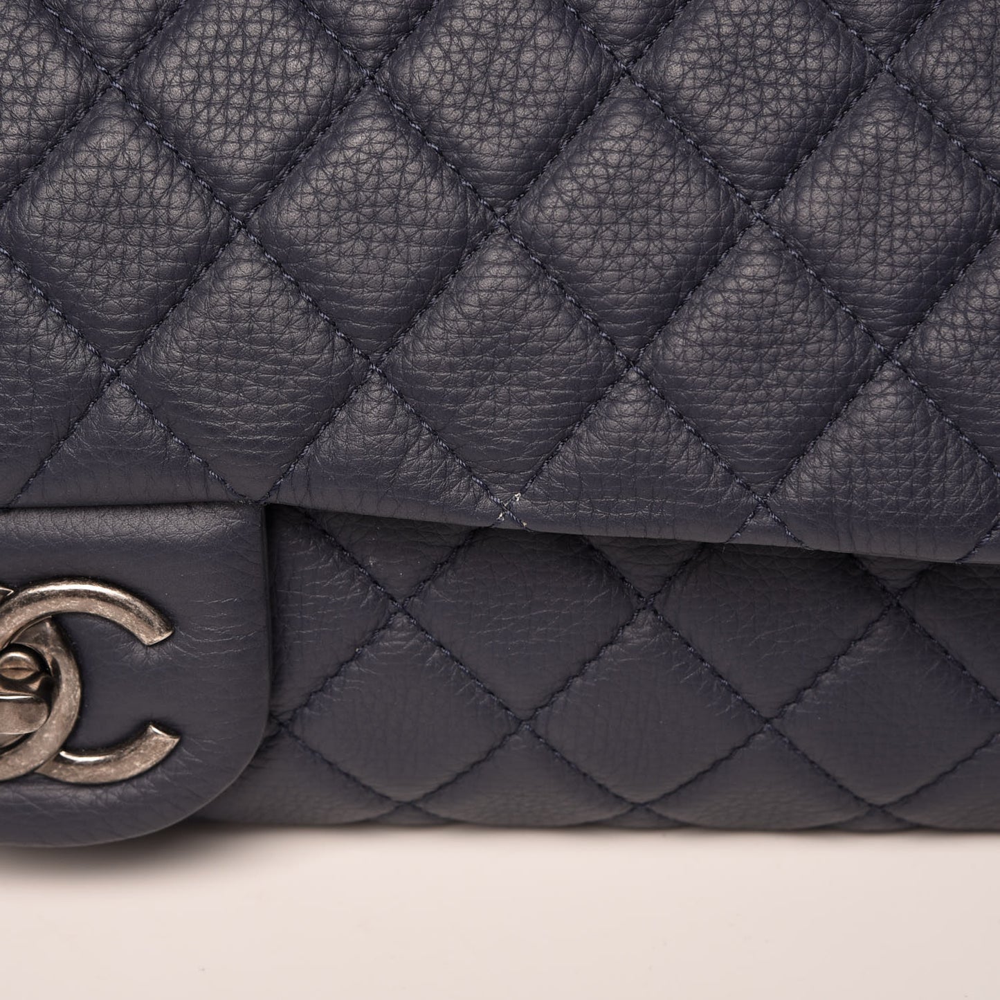 Calfskin Quilted XXL Travel Flap Bag Navy