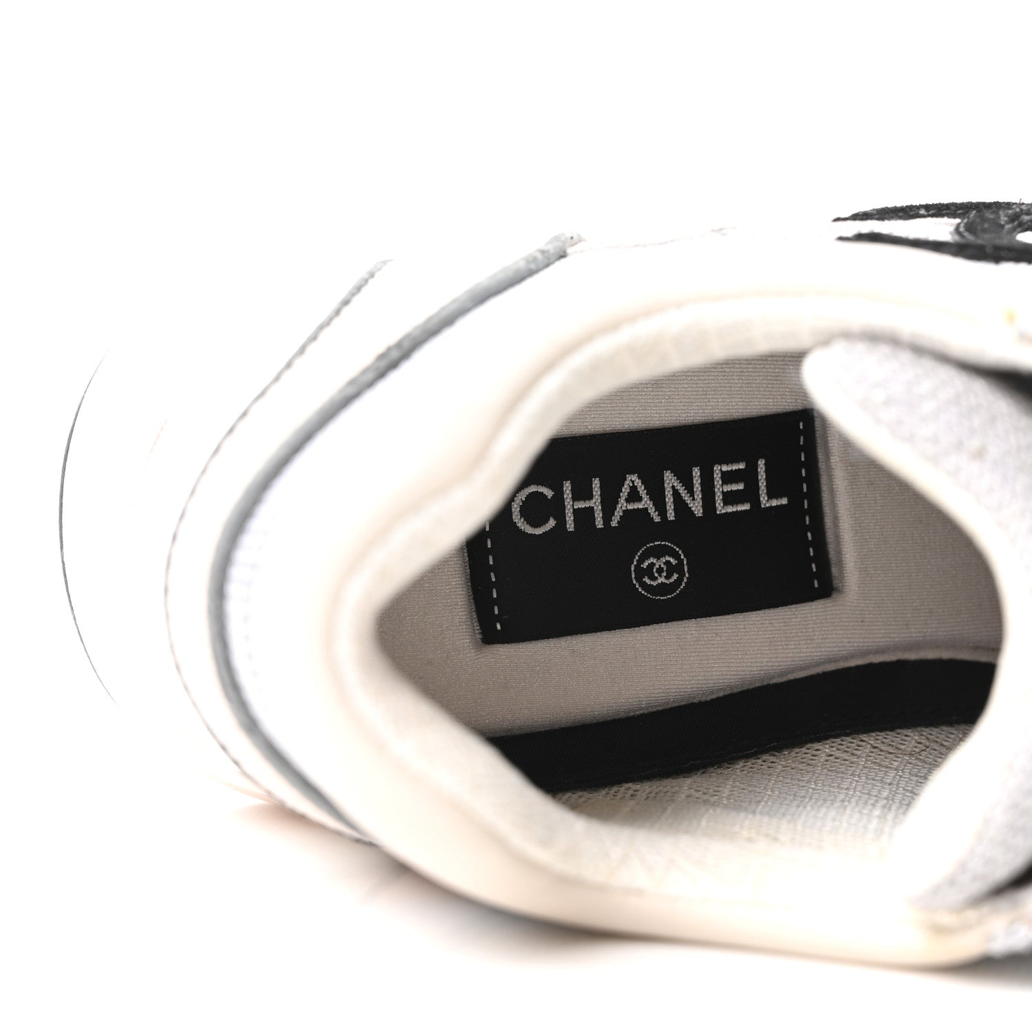 Chanel Mesh Suede Calfskin Grained Calfskin Womens CC Sneakers 37.5 Grey White 8 of 10