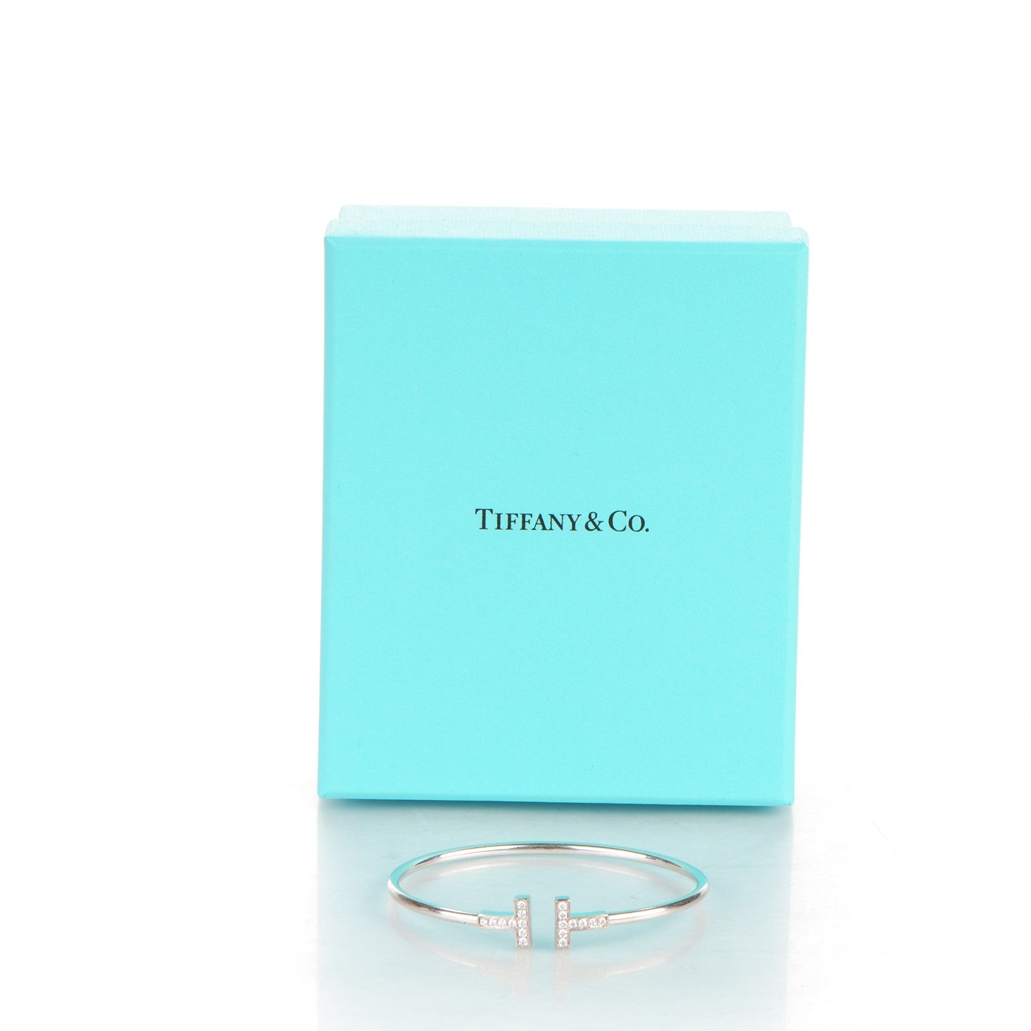Tiffany 18K White Gold Diamond T Wire Bracelet 5 of 5