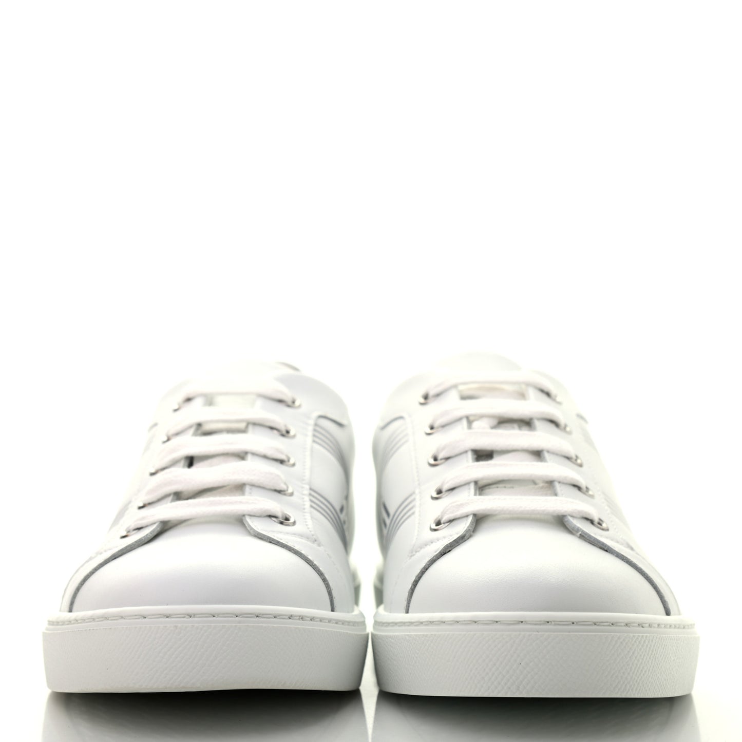 Calfskin Womens Advantage Sneakers 38 White Gris Argente