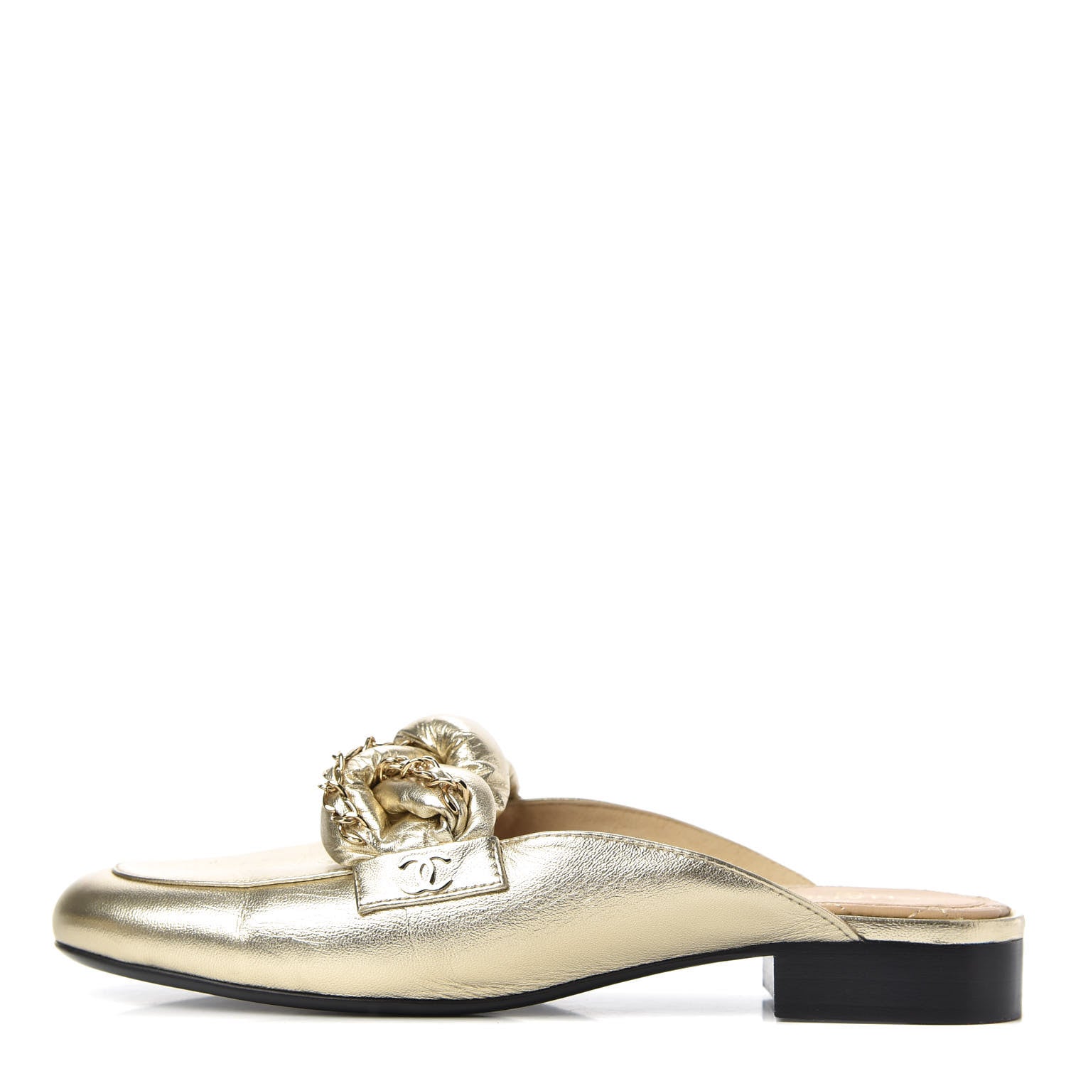 Chanel Metallic Lambskin Chain Braided Mules 39.5 Light Gold 1 of 10